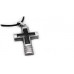 Big Carbon Fiber Stainless Steel Cross Necklace with Leather Chain