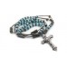 Aqua Glass Bead Rosary Cross Necklace