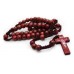 Red Wood Bead Crucifix Cross Necklace