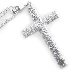 Bling Bling Wood Texture Silver Cross Necklace