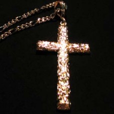 Bling Bling Golden Wood Texture Cross Necklace