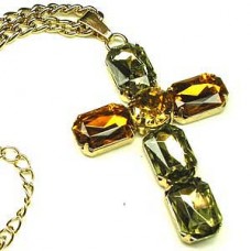 Tricolor Rhinestone Cross Necklace