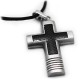 Big Carbon Fiber Stainless Steel Cross Necklace with Leather Chain