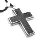 Carbon Fiber Contemporary Wide Stainless Steel Cross Necklace