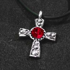 Designer Ruby-Red Bubble Cross Necklace