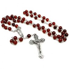 Italian Ruby-Red Glass Bead Cross Necklace