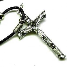 Metallic Wood Crucifix Cross Necklace