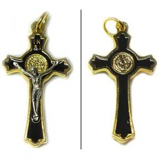 Golden Italian Cross Neckalce with Seal of Benedict