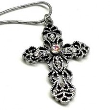 Crown Victorian 2 Cross Necklace - Clear