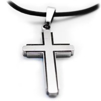 Gardian Contemporary Titanium Cross Necklace with Leather Chain
