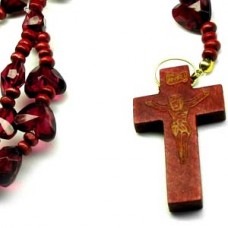 Hearted Chain Wood Cross - Red