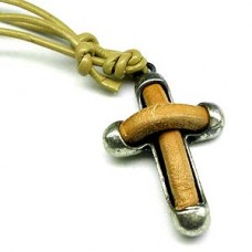 Leather Armor Cross Necklace - Brown