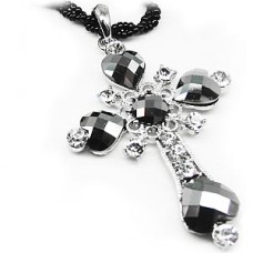 Onyx Four Crowns Cross Necklace
