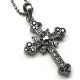 Rose Heart Cross Necklace - Dark Silver