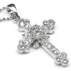 Rose Heart Cross Necklace - Silver