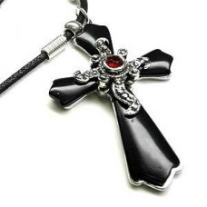 Ruby Heart Cross Necklace