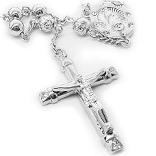 Silver Rosary 2 Cross Necklace