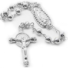 Silver Rosary Cross Necklace