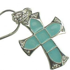 Silver Shell Cross Necklace - Blue
