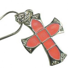 Silver Shell Cross Necklace - Orange