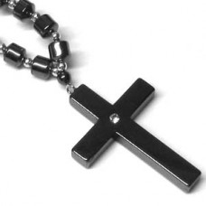 Simple Clear Heart Onyx Cross Necklace