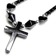 Hearts Plain Onyx Cross Necklace
