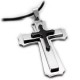 Three Layer Contemporary Stainless Steel Cross Necklace  with Leather Chain