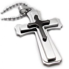Three Layer Contemporary Stainless Steel Cross Necklace
