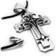 Three Layer Stainless Steel Cross Necklace with Leather Chain