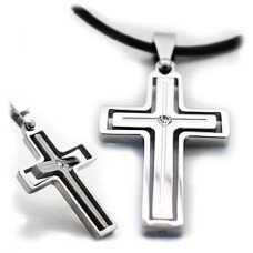 Untamed Heart Stainless Steel Cross Necklace with Leather Chain