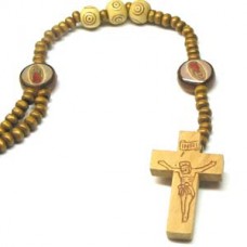 Wood Bead Crucifix 4 - Lite Brown Cross Necklace