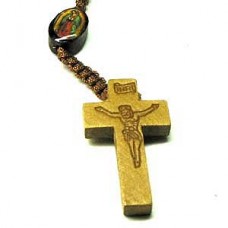 Wood Bead Crucifix 3 - Pine Color Cross Necklace