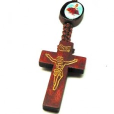 Wood Bead Crucifix 3 - RedWood Color Cross Necklace