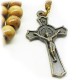 Wood Bead Benedict Crucifix Cross Necklace Brown
