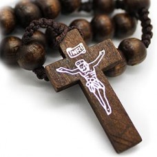Dark Brown Wood Bead Crucifix Cross Necklace
