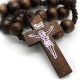 Dark Brown Wood Bead Crucifix Cross Necklace