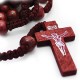 Red Wood Bead Crucifix Cross Necklace