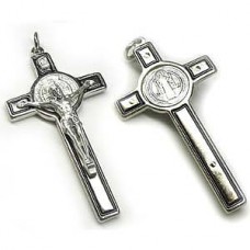 Silver Toned Italian Cross Necklace 2 with Seal of Benedict