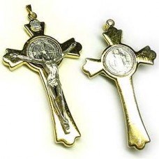 Golden Italian Cross Necklace 2 with Seal of Benedict