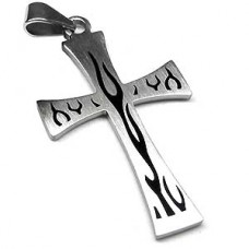 Ethernal Flame Stainless Steel Cross Pendant