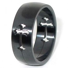 Victorian Stainless Steel Cross Ring Black