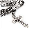 Glass Bead Rosary Cross Necklace