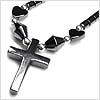 Hearts Plain Onyx Cross Necklace