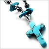 Natural Stone Cross Necklace - Blue