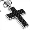 Carbon Fiber Contemporary Wide Stainless Steel Cross Necklace