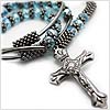 Glass Bead Rosary Cross Necklace