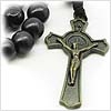 Wood Bead Benedict Crucifix Cross Necklace