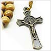 Wood Bead Benedict Crucifix Cross Necklace