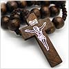 Dark Brown Wood Bead Crucifix