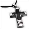 Big Carbon Fiber Stainless Steel Cross Necklace